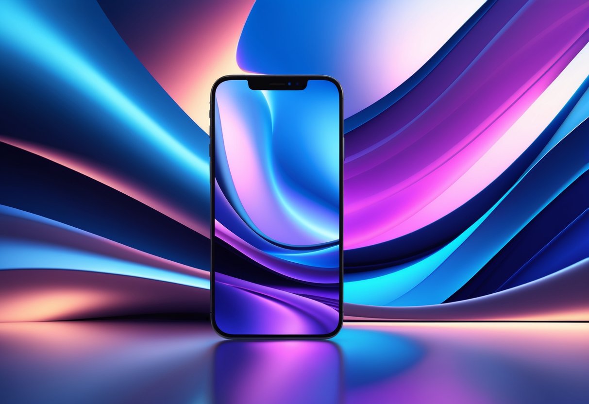 Abstract flowing shapes with vibrant blue, purple, and pink gradients creating a smooth and elegant background.