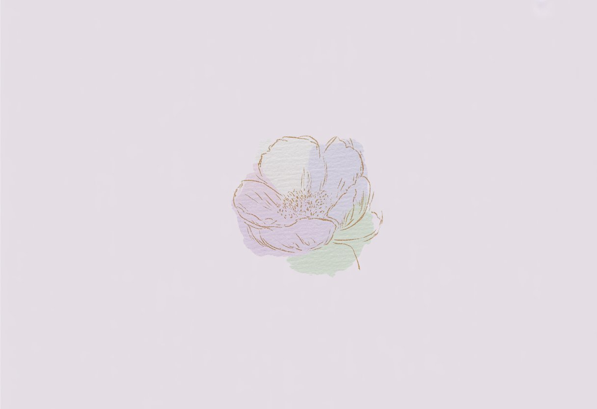 A single blooming flower with soft pastel colors on a light background.