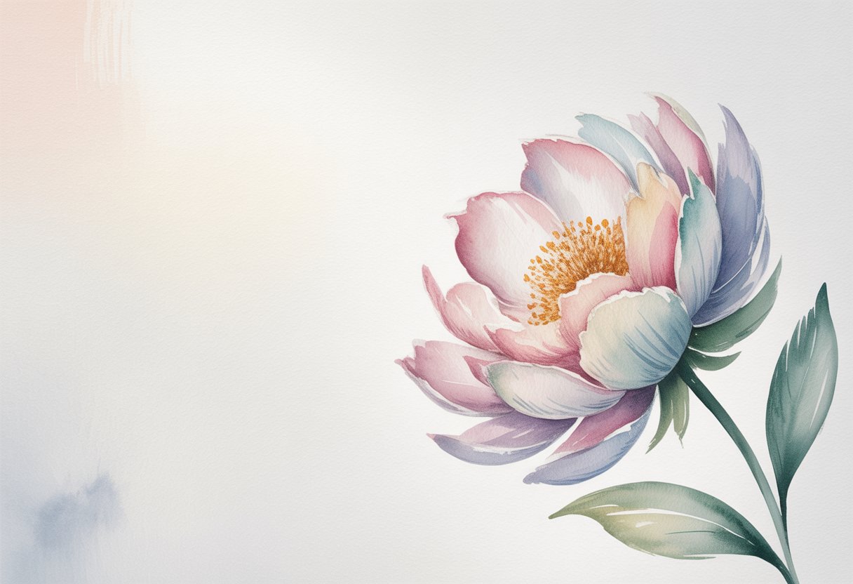 A single watercolor flower with soft pastel colors on a light background.