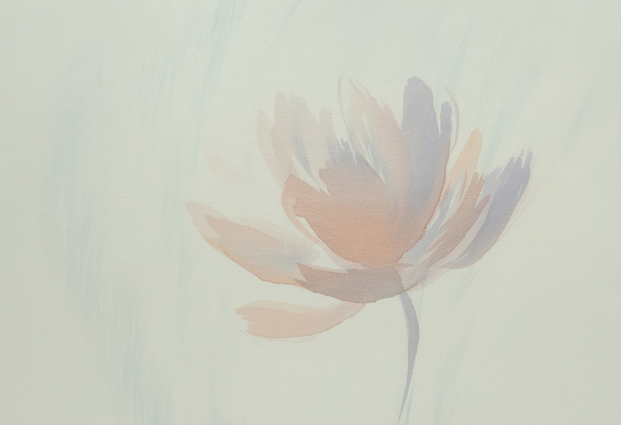 A single blooming flower with pastel-colored petals on a light background.