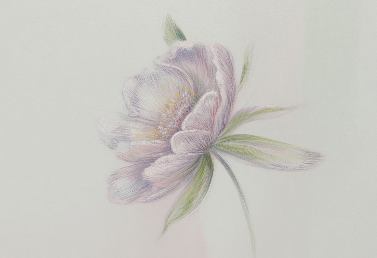 A single pastel-colored flower with soft petals on a light background.