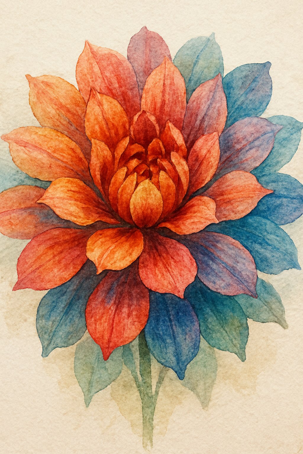 A close-up of a single flower with multiple layered petals in vibrant colors.