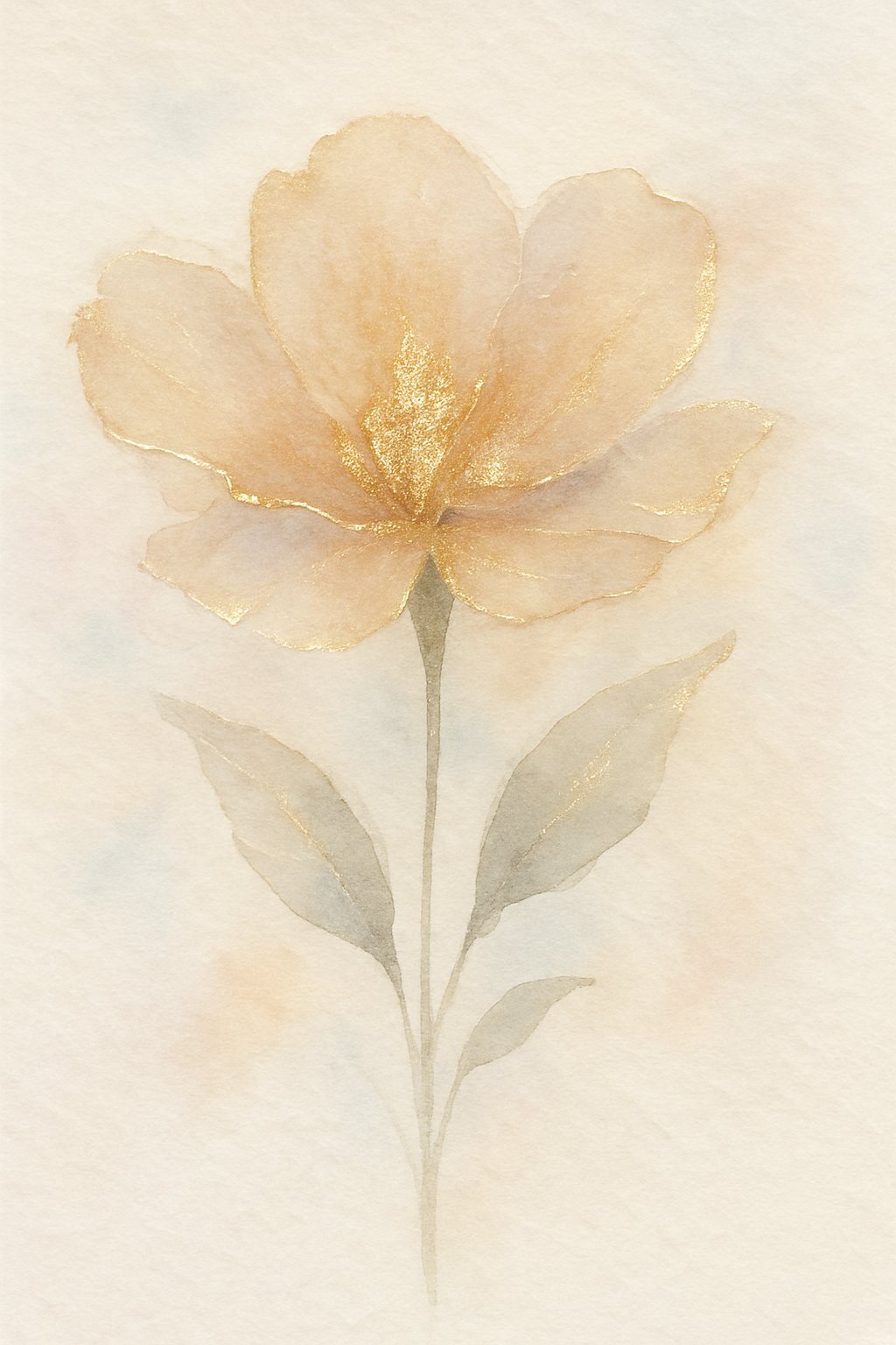 A single softly painted subject with shimmering gold highlights on a light pastel background.