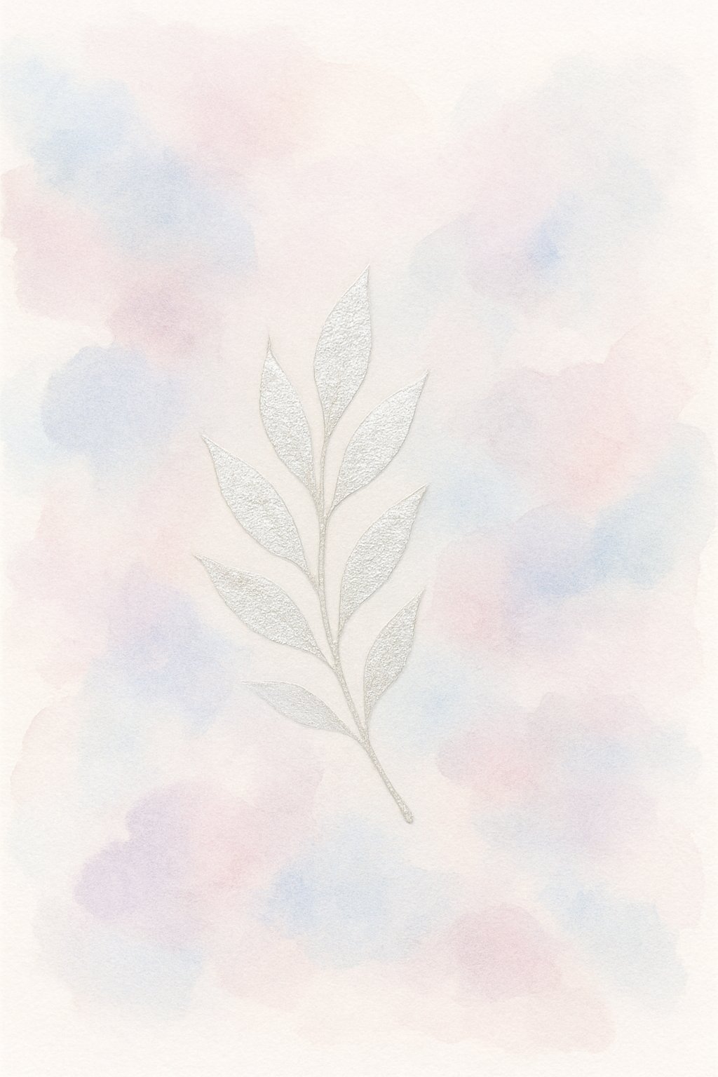 A single shimmering metallic leaf painted with soft pastel colors on a light background.