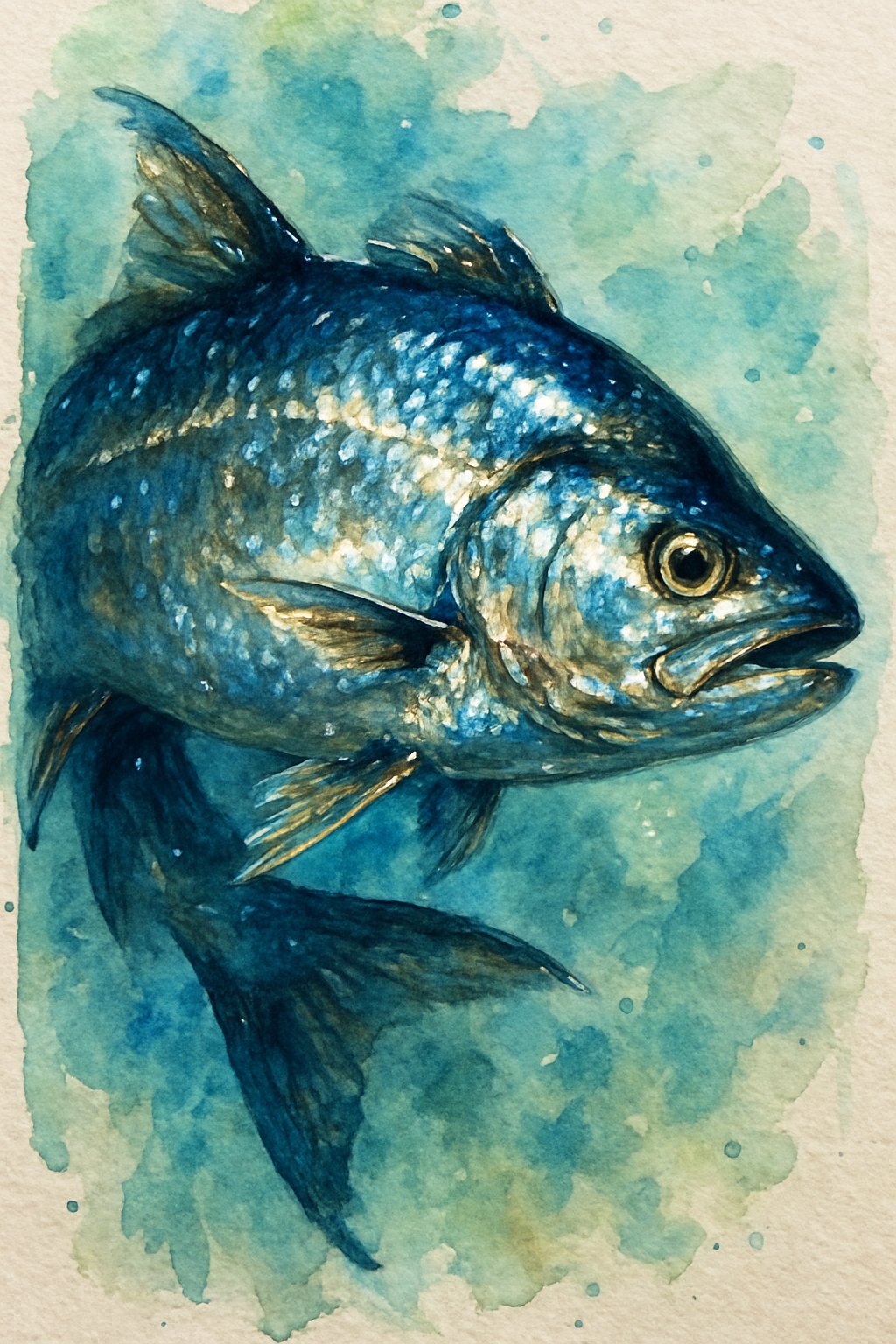 A colorful fish with shimmering scales swimming in water.