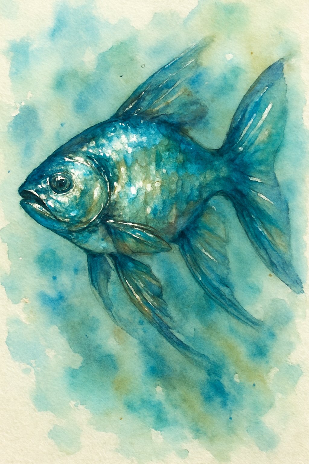 A colorful fish swimming in water with shimmering scales and a textured background.