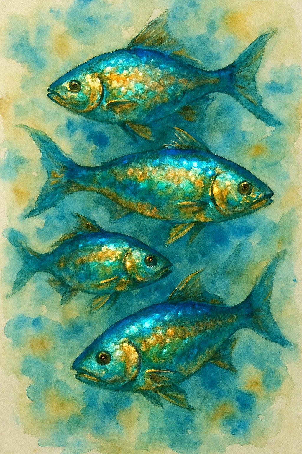 Colorful fish swimming in water with light reflecting off their scales.