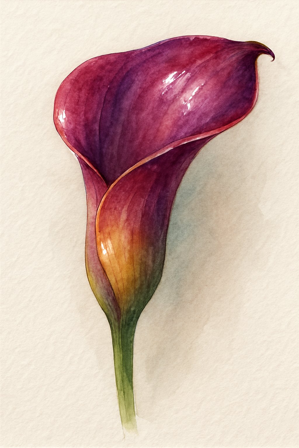 A close-up view of a single calla lily flower with a smooth curved petal and natural shading.
