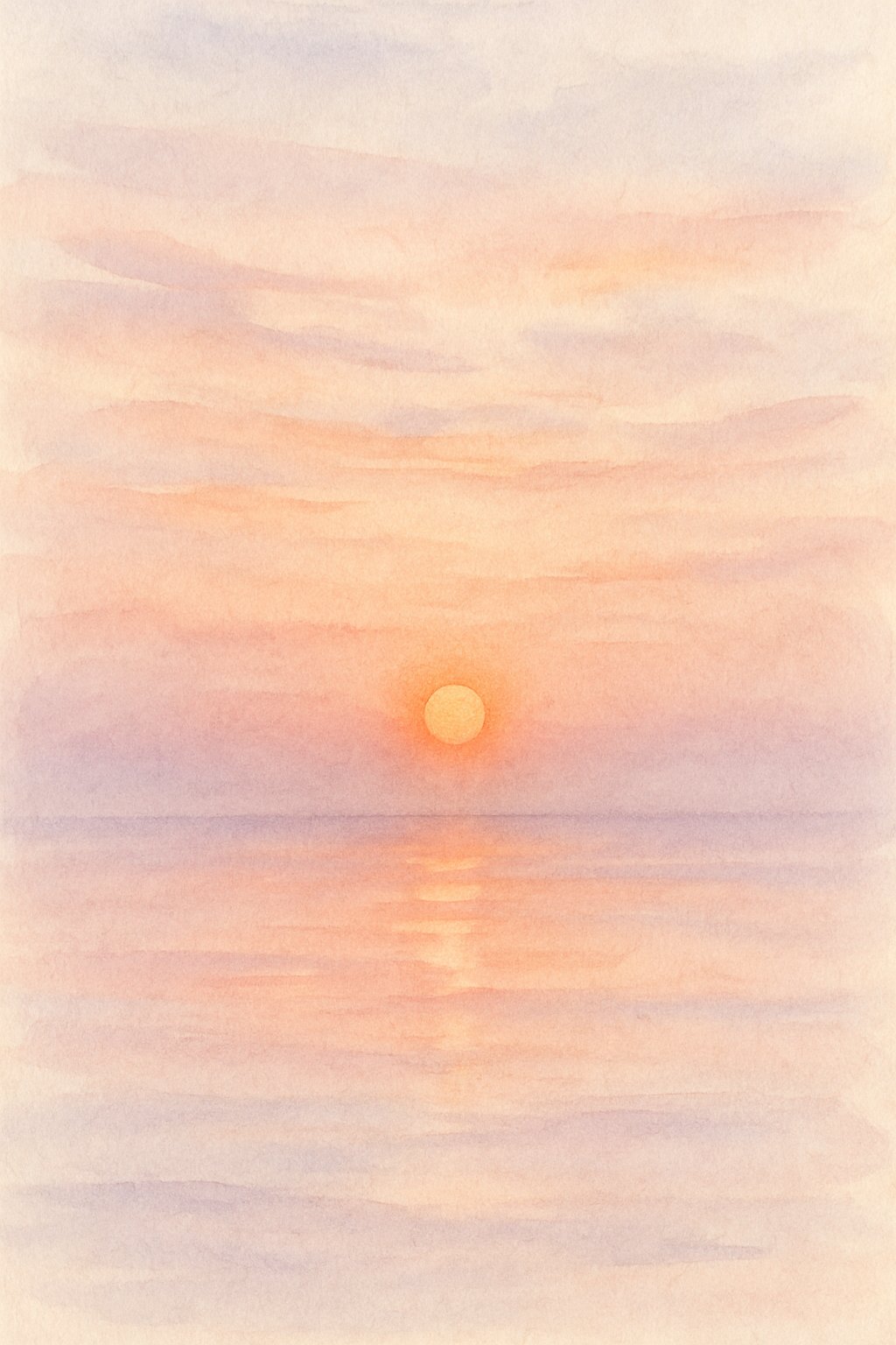A peaceful sunset with soft pastel colors over a calm horizon.