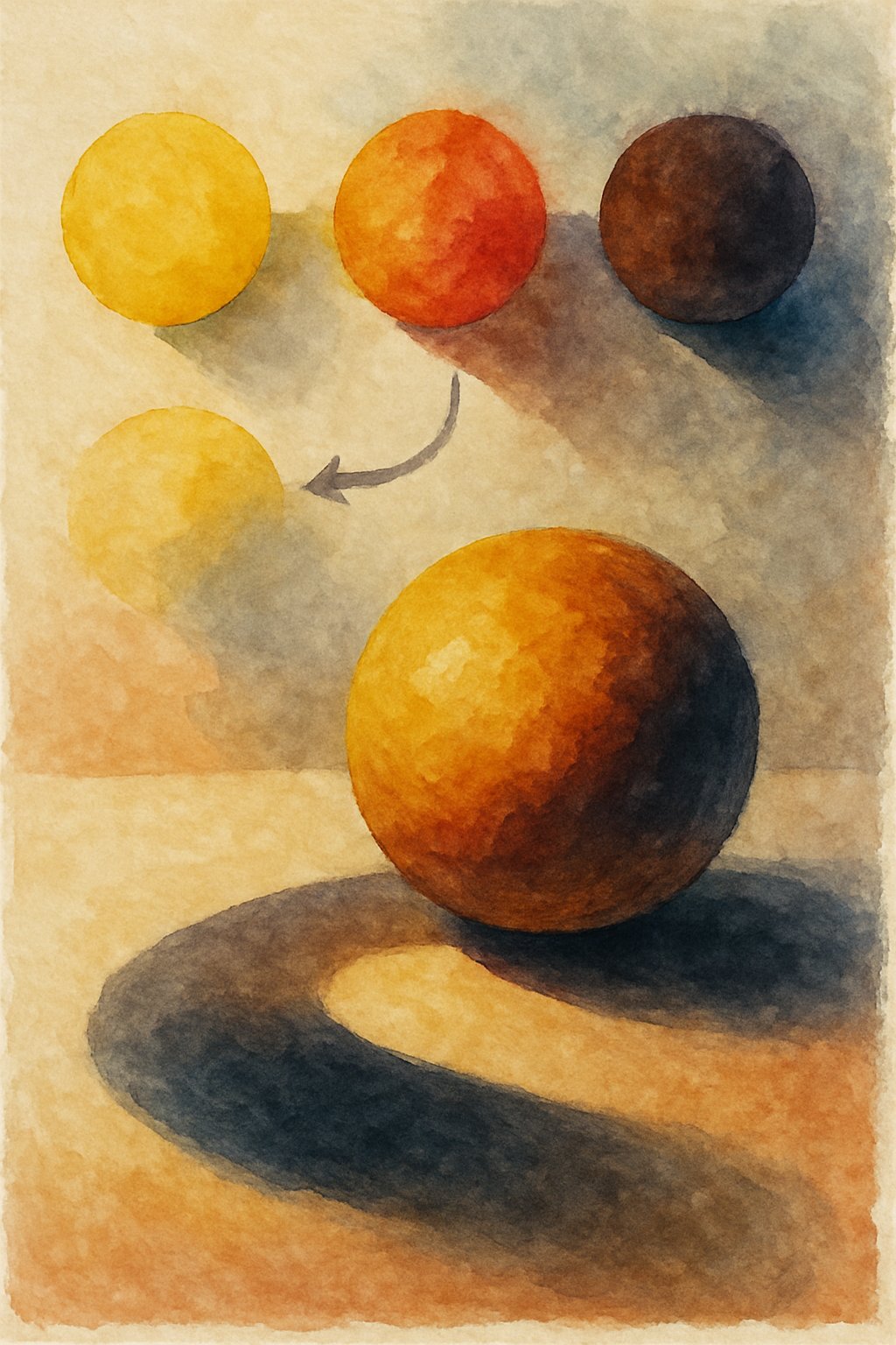 A detailed painting showing the mixing of colors to create realistic shadows on a textured surface with visible brushstrokes and layered shading.