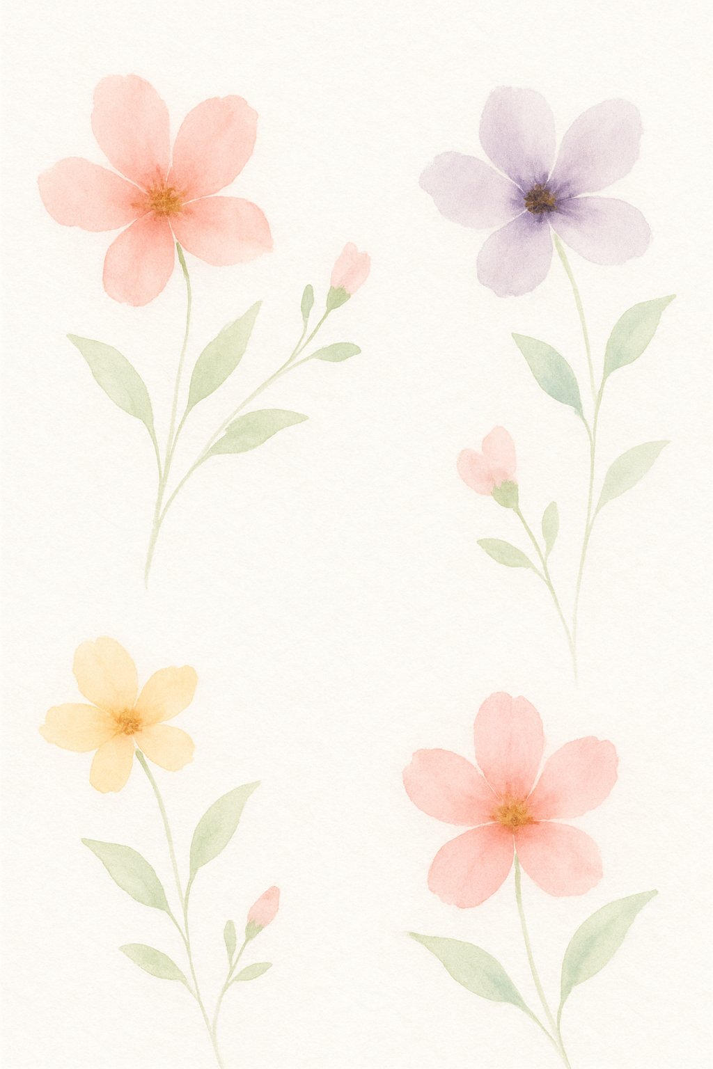 A simple watercolor painting of colorful flowers on a white background.