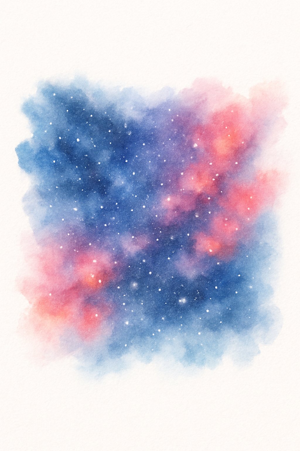 A simple painting of a galaxy night sky with stars and colorful nebulas on a white background.