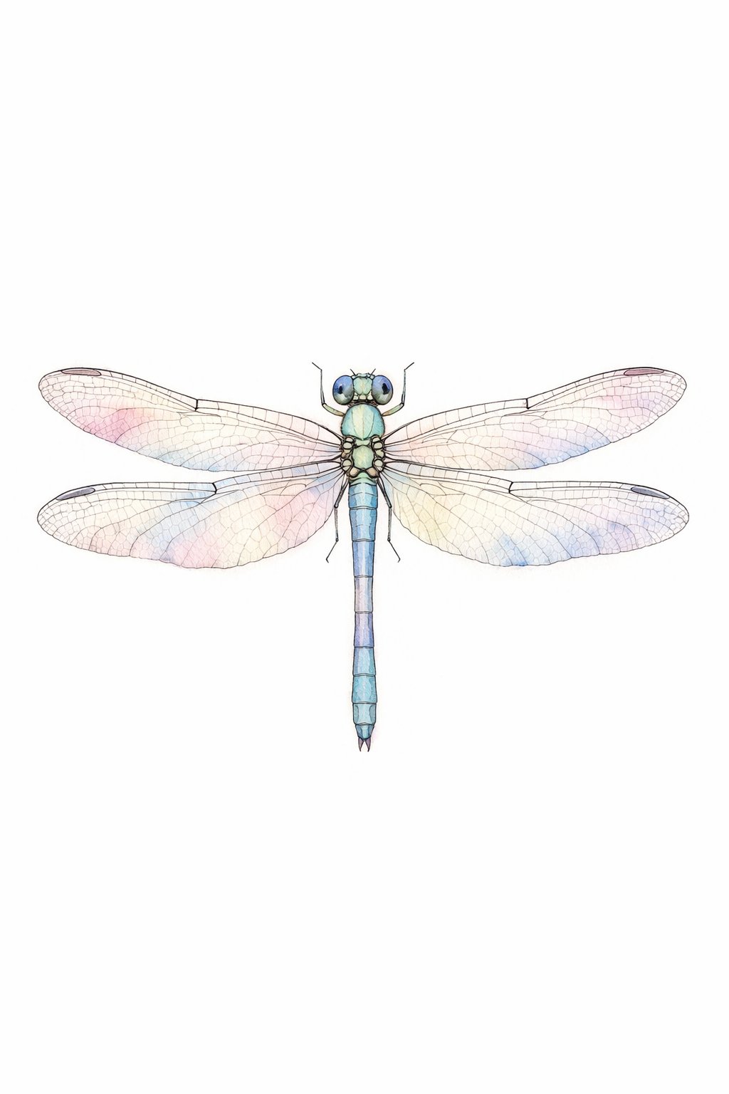 A dragonfly with translucent wings resting against a plain white background.