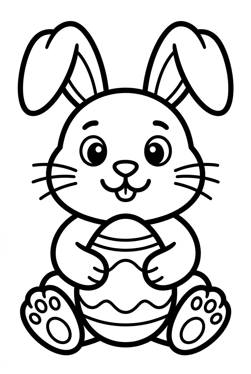 A simple Easter bunny sitting with its ears up and a cheerful expression.