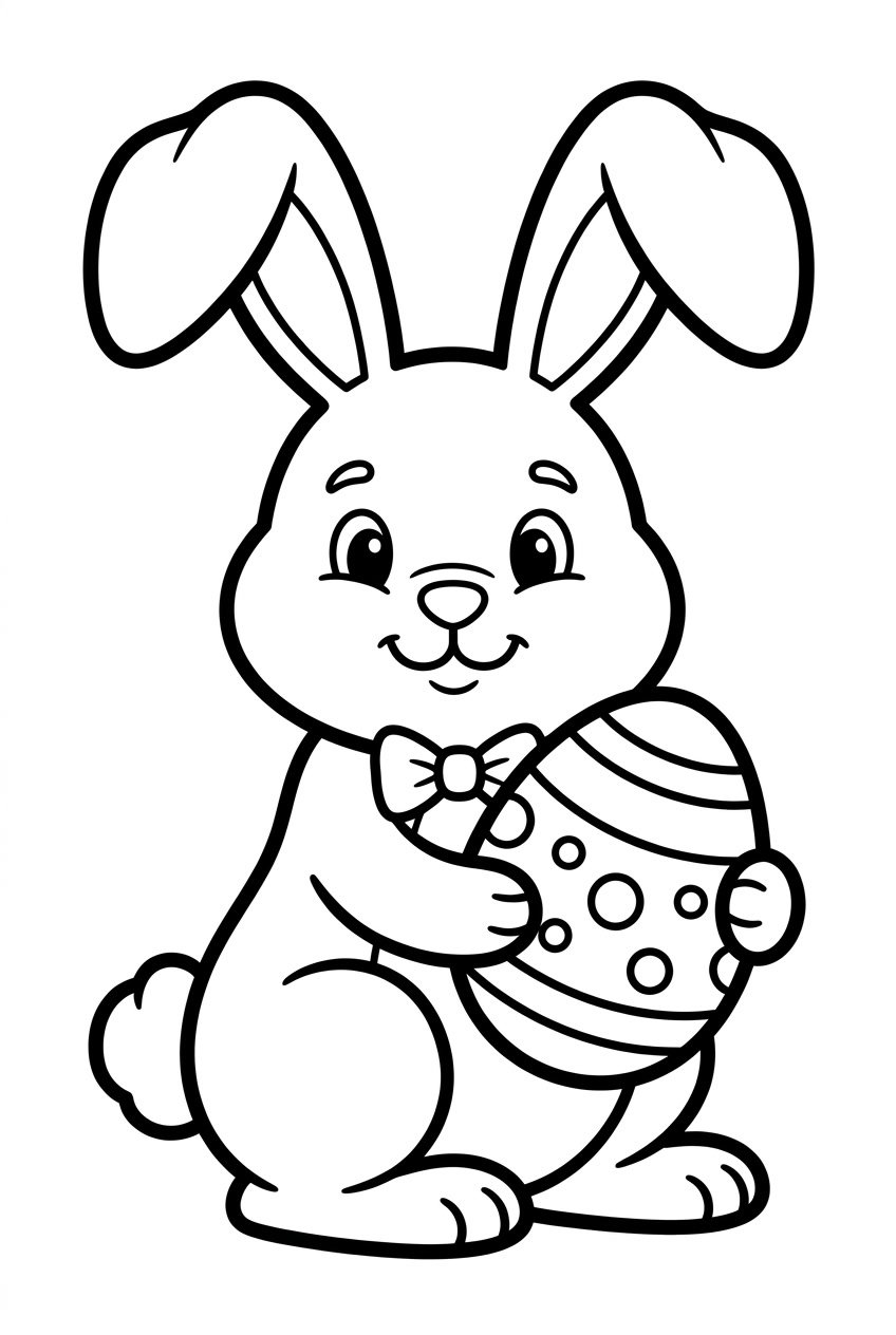 A single Easter bunny sitting upright holding an Easter egg.
